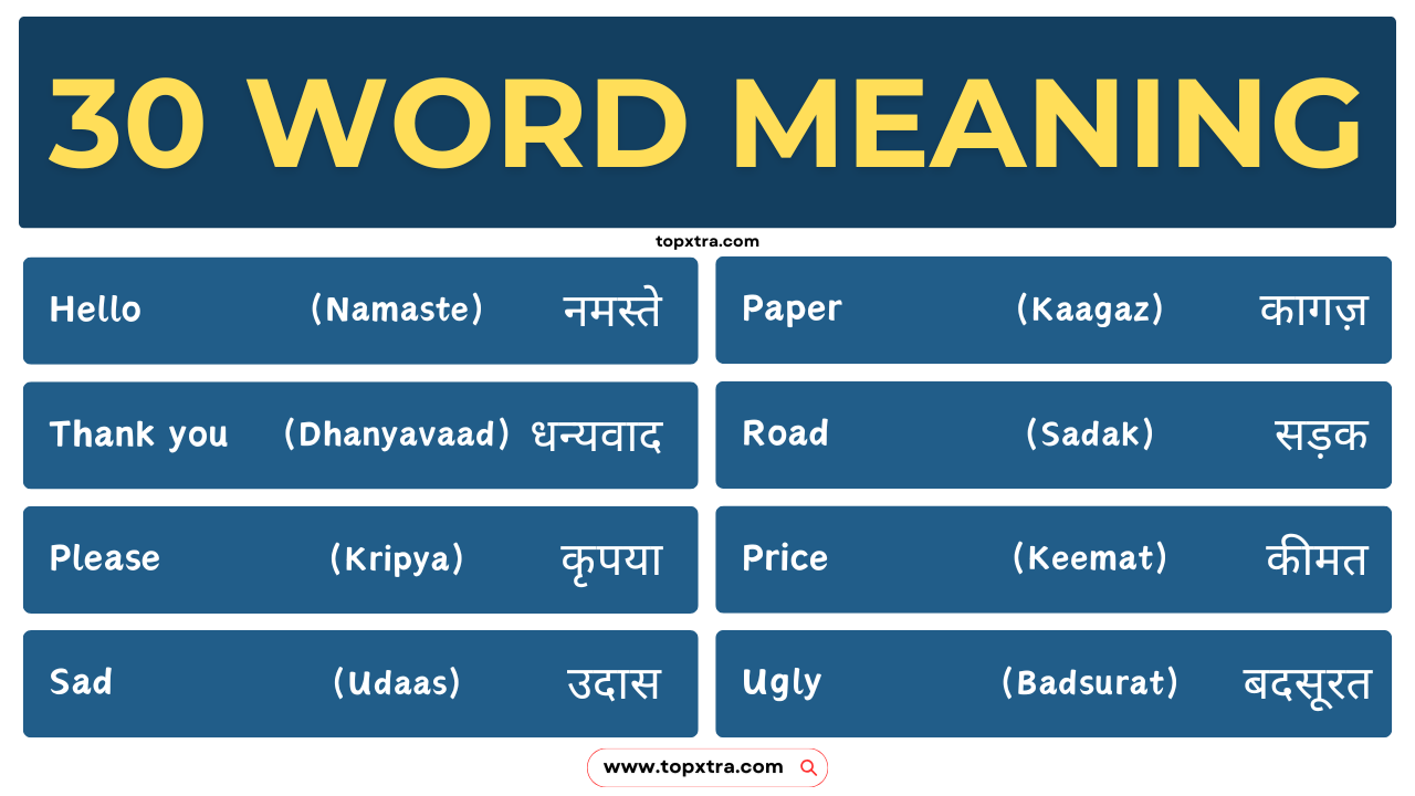 30 Word Meaning English to Hindi | PDF