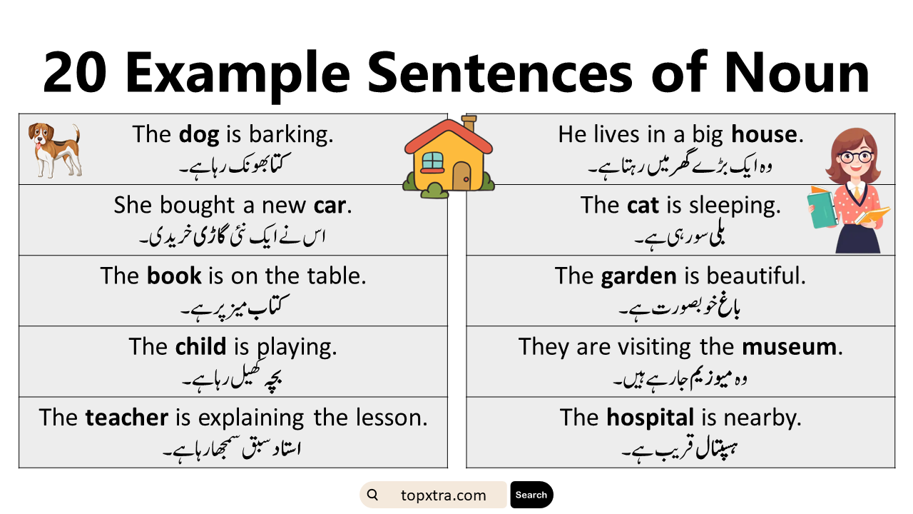 20 Example Sentences of Noun in English with Urdu Translation